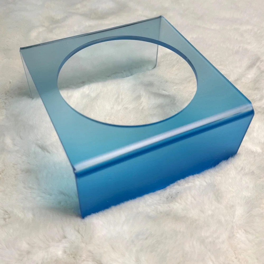 New Blue Ombre Frosted Acrylic Elevated Pet Bowl Stand Riser Modern Minimalist